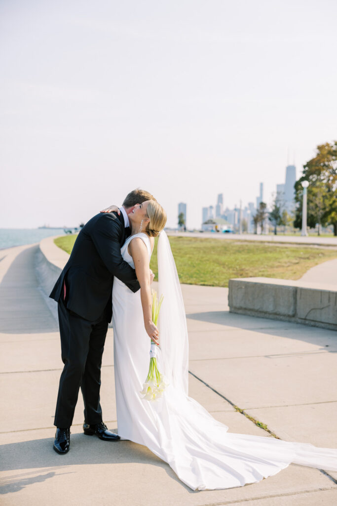 Bride And Groom Portrait Lakefront Chicago Wedding