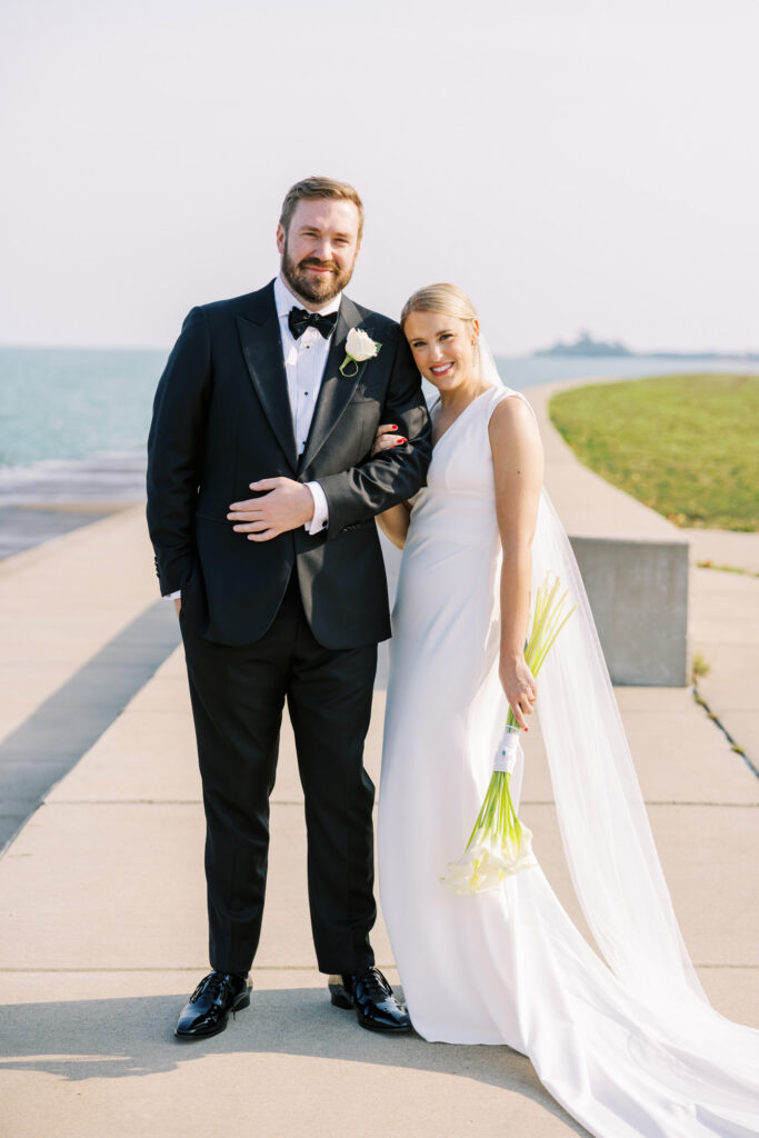 Bride And Groom Portrait Lakefront Chicago Wedding