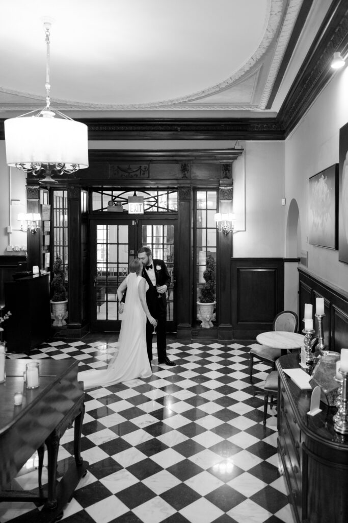 Couple Portrait Inside Salvatore’s Chicago Marble Floor