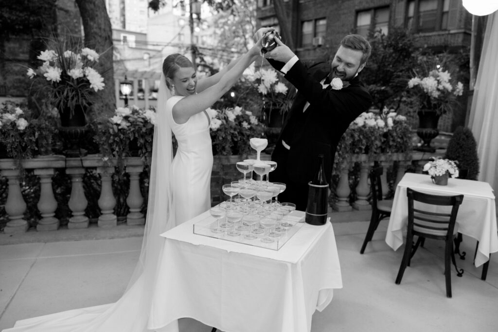 Champagne Tower On Terrace Salvatore’s Chicago Wedding