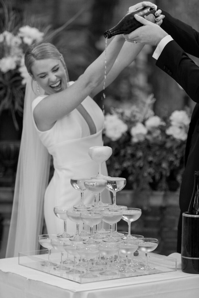 Champagne Tower On Terrace Salvatore’s Chicago Wedding