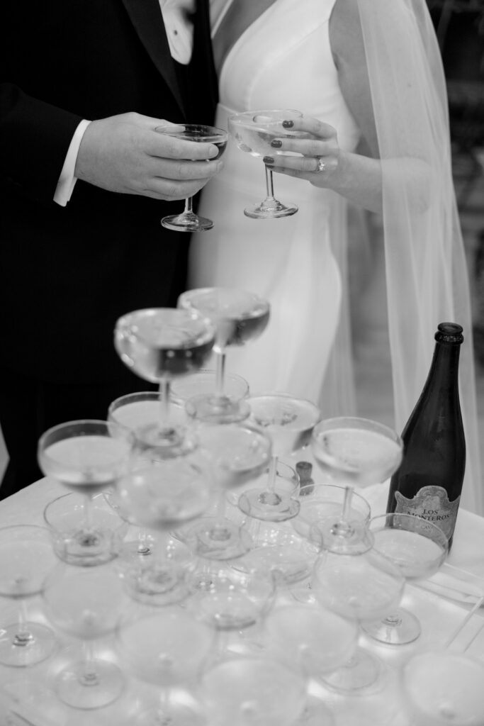 Champagne Tower On Terrace Salvatore’s Chicago Wedding