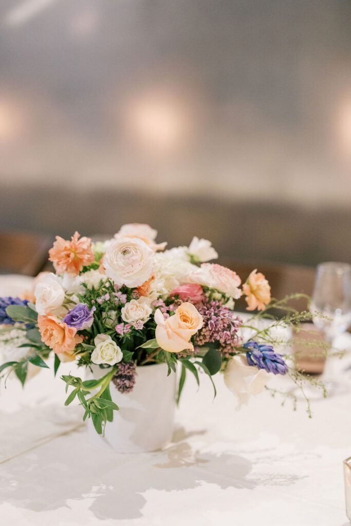 Elegant table setting with florals at Chicago restaurant wedding