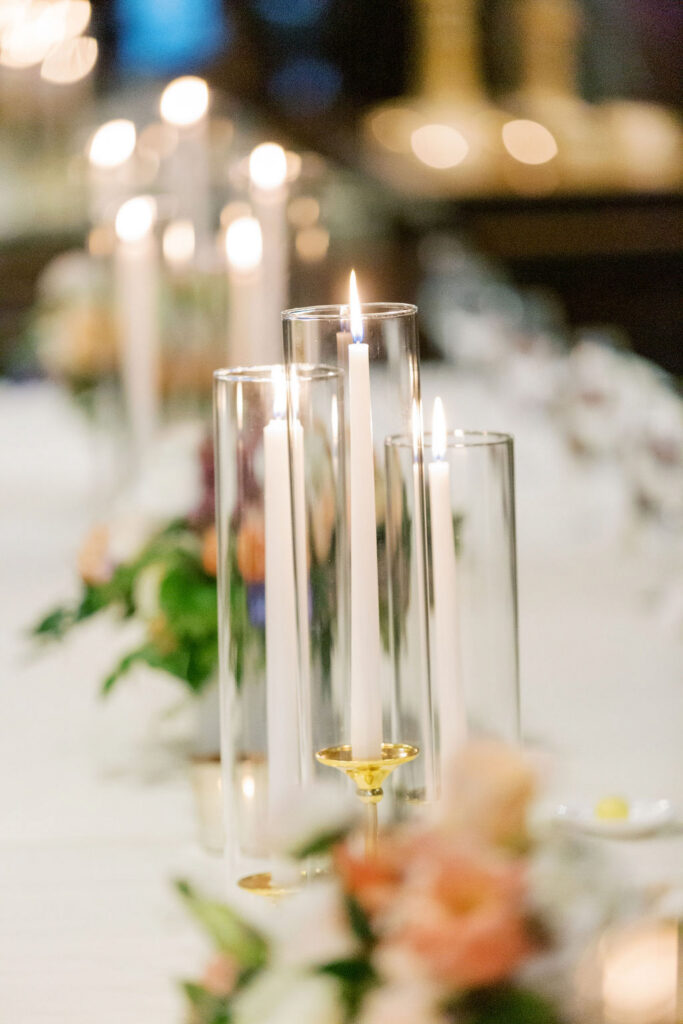 Candlelight and warm table details at Sepia private dining room